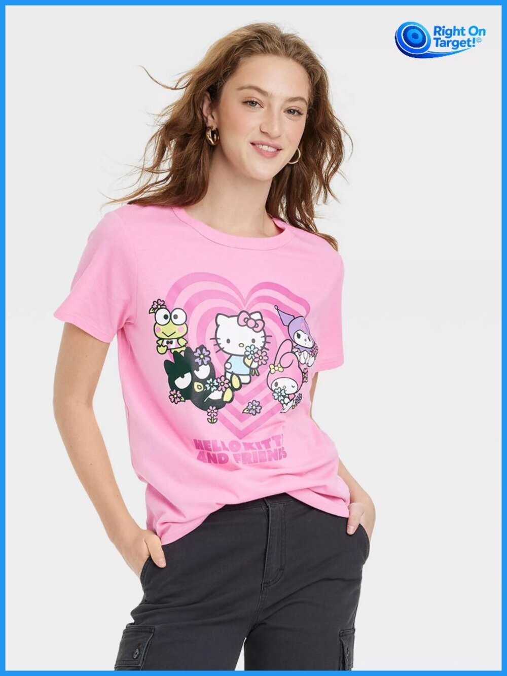 XS - Womens Hello Kitty Friends Heart Short Sleeve T-Shirt - Pink